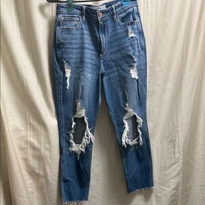 Hollister Ripped Blue Ankle Jeans